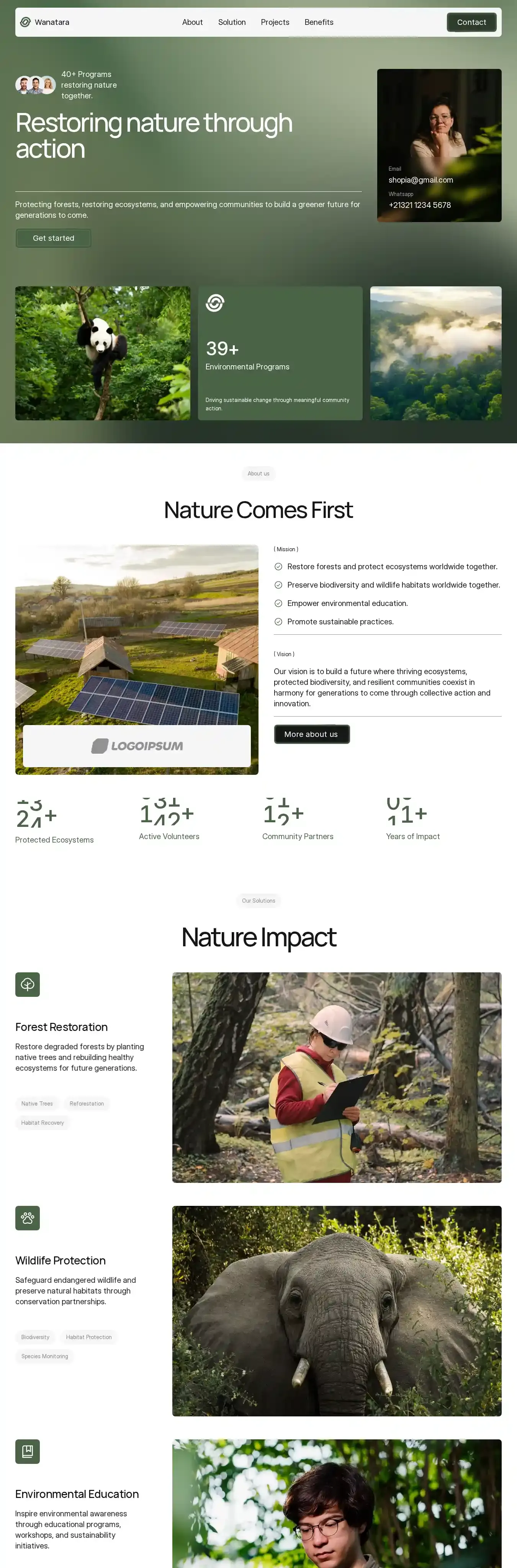Wanantara home page on desktop