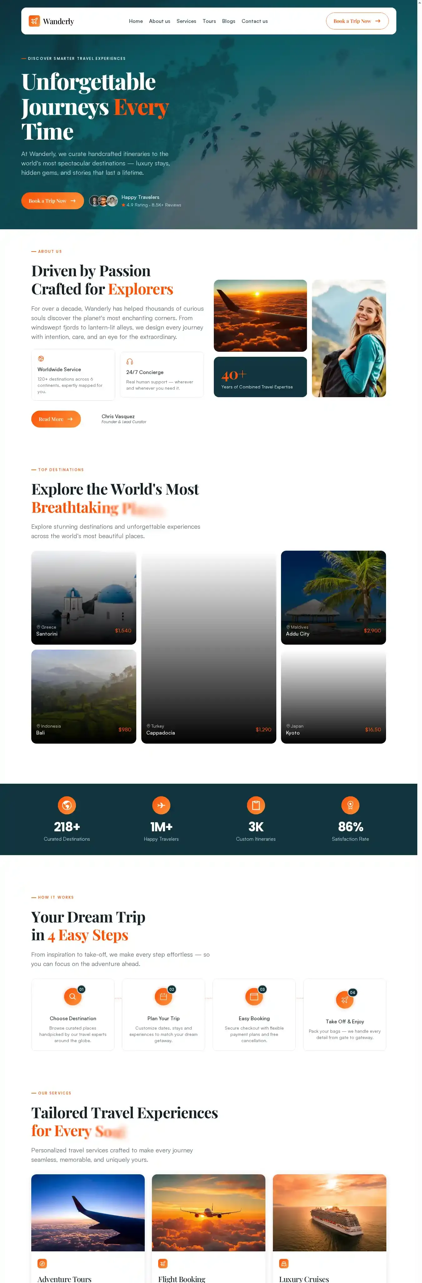 wanderly-trip home page on desktop