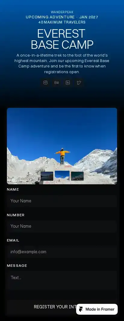 WANDERPEAK home page on mobile