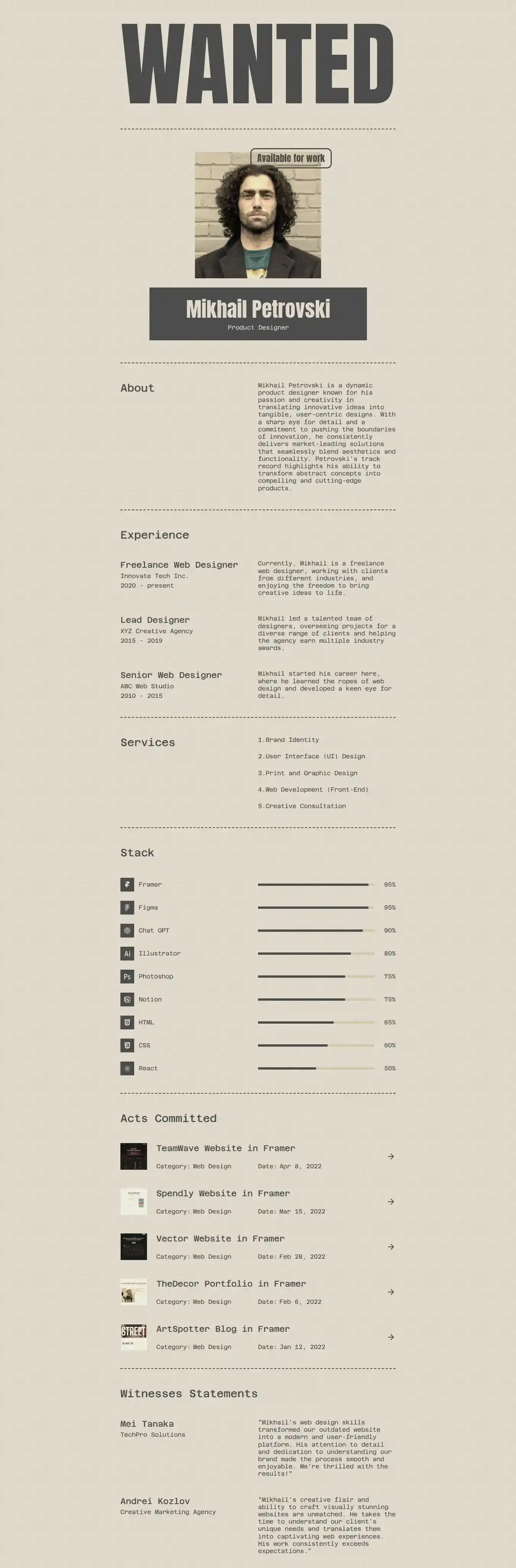 Wanted home page on desktop