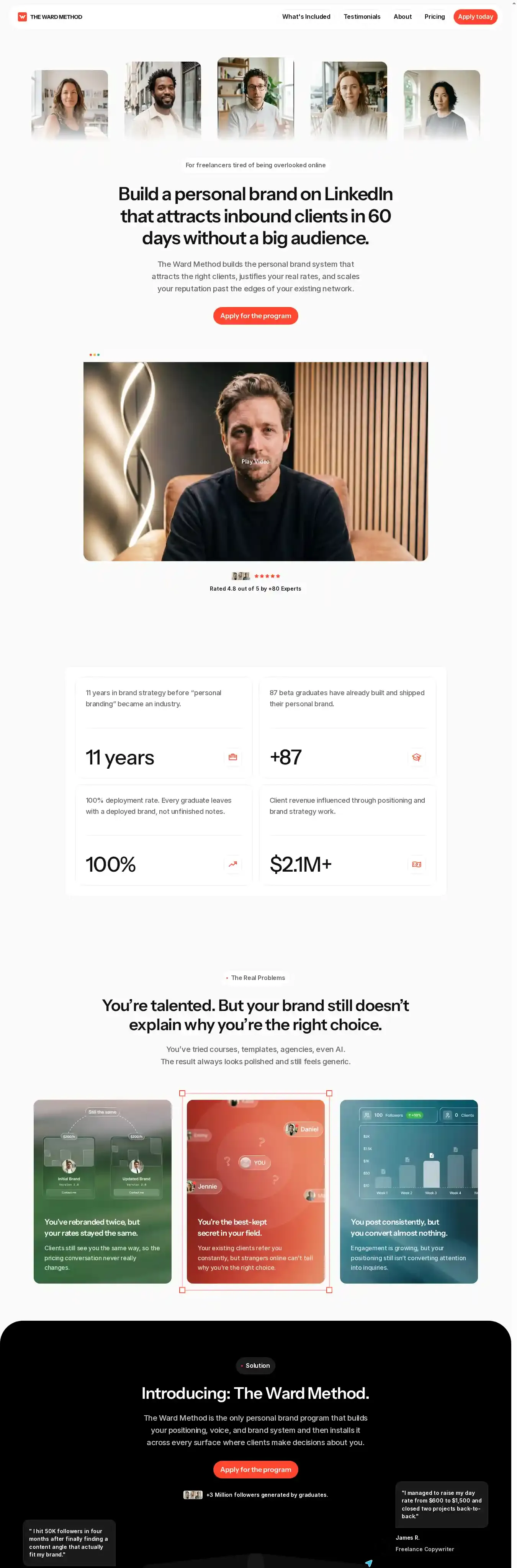Ward Method home page on desktop