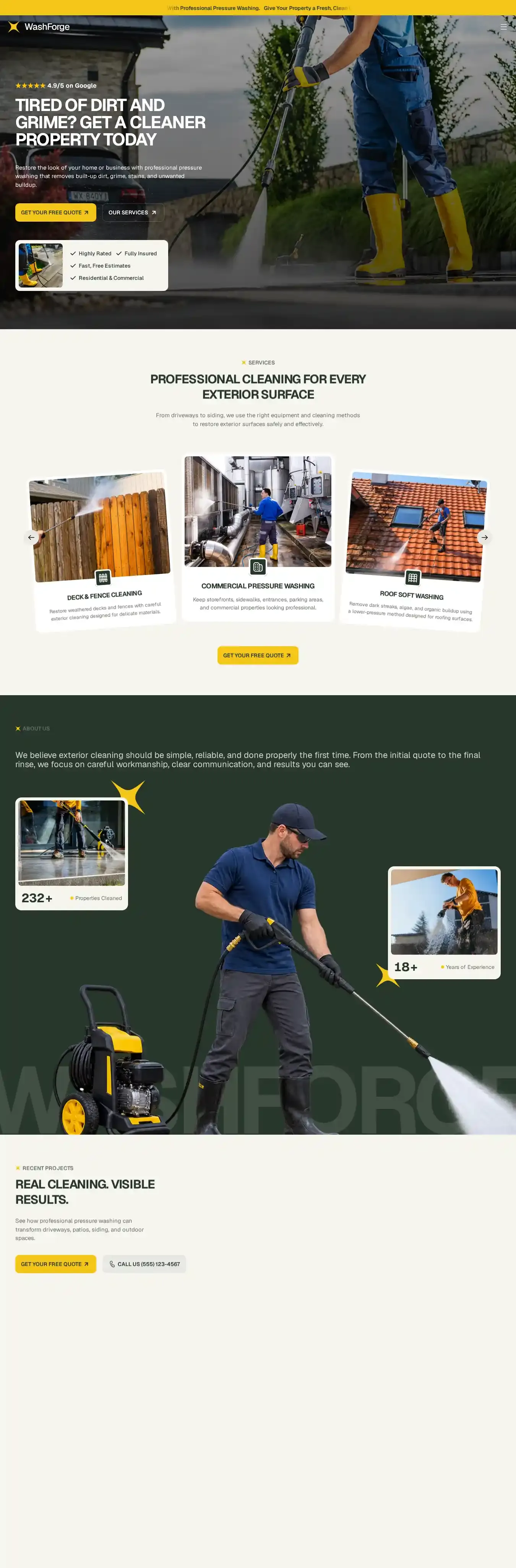 WashForge home page on desktop