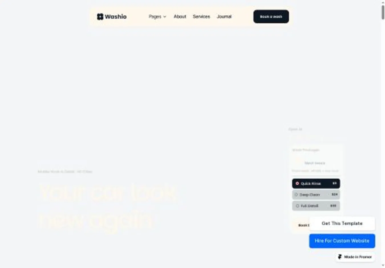 Washio home page on desktop