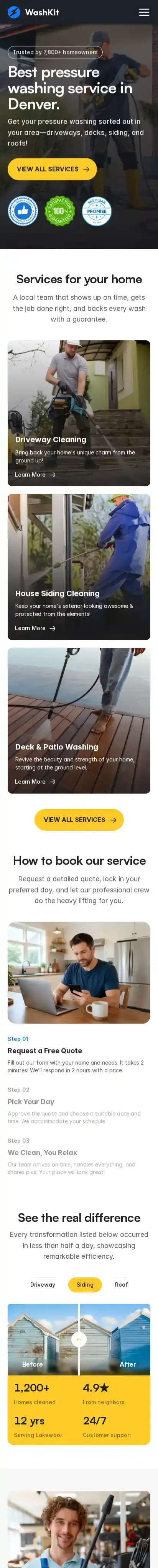 Washkit home page on mobile