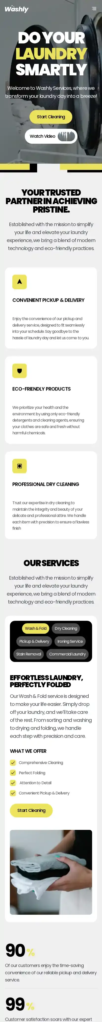 Washly home page on mobile