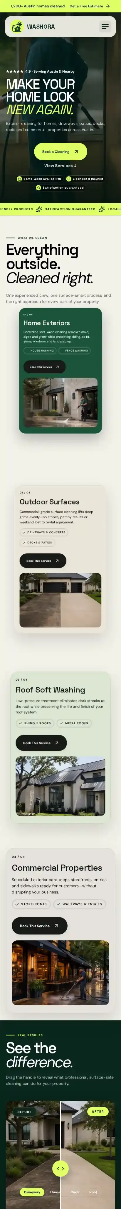 Washora home page on mobile