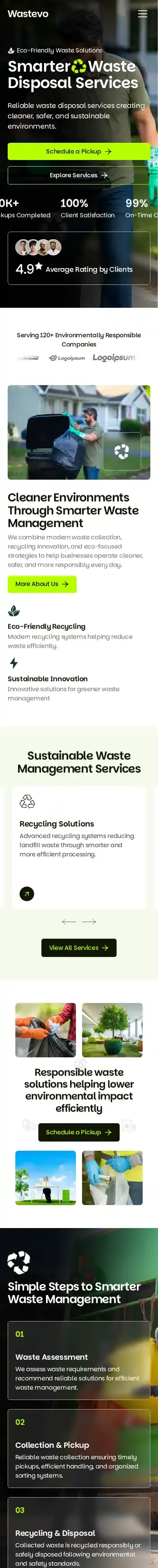 Wastevo home page on mobile