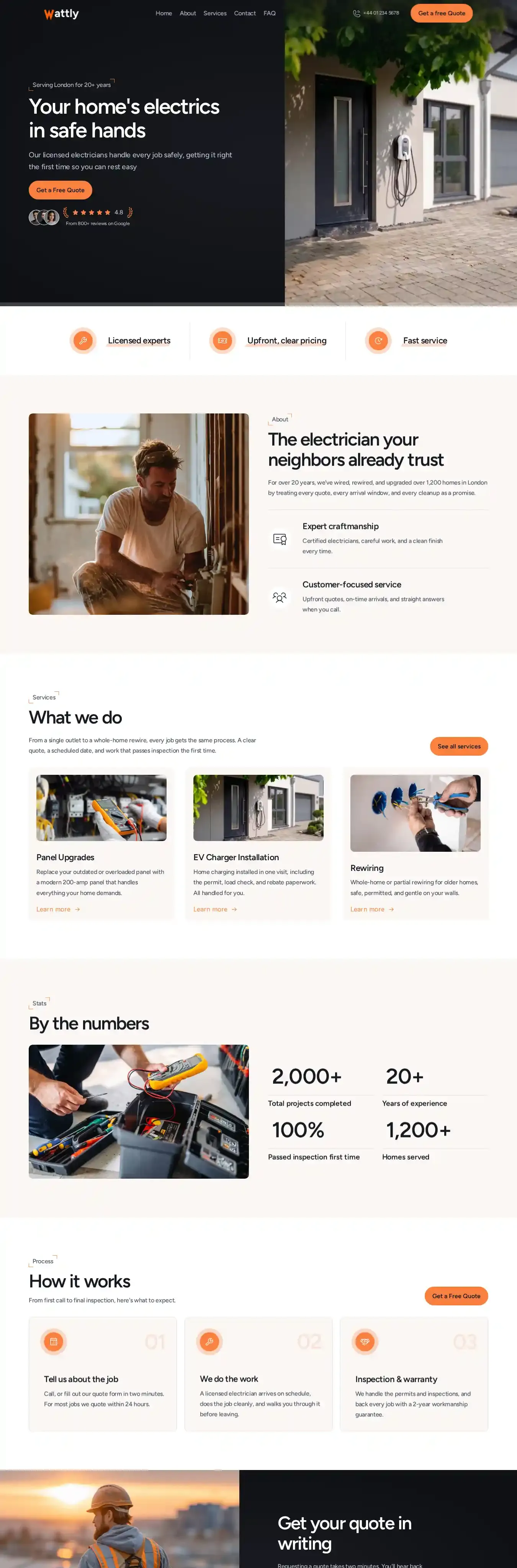 Wattly home page on desktop