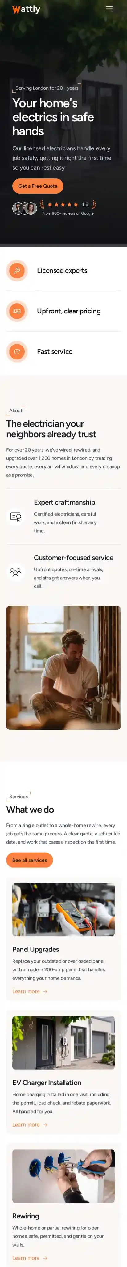 Wattly home page on mobile