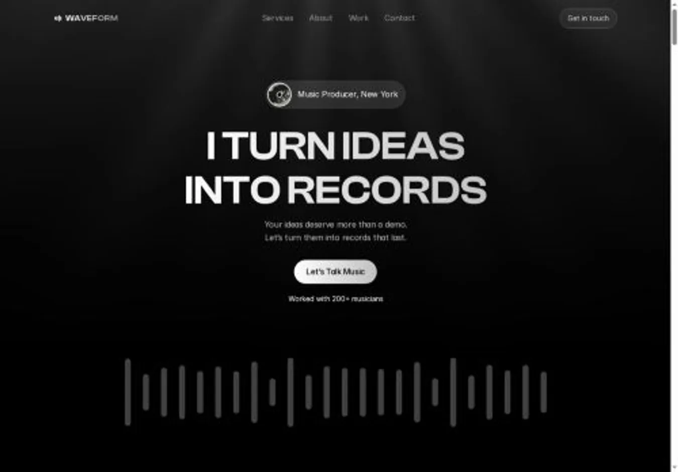 Waveform home page on desktop