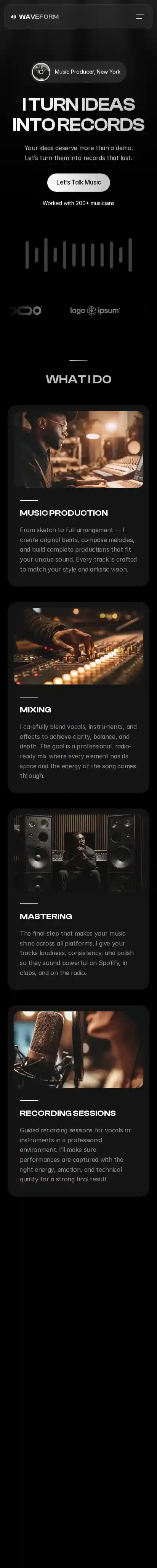 Waveform home page on mobile