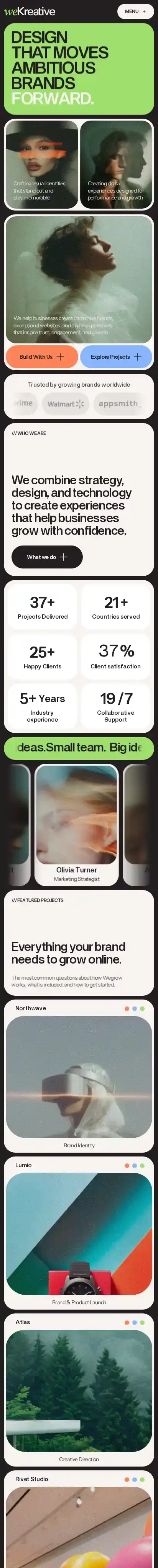 We Kreative home page on mobile