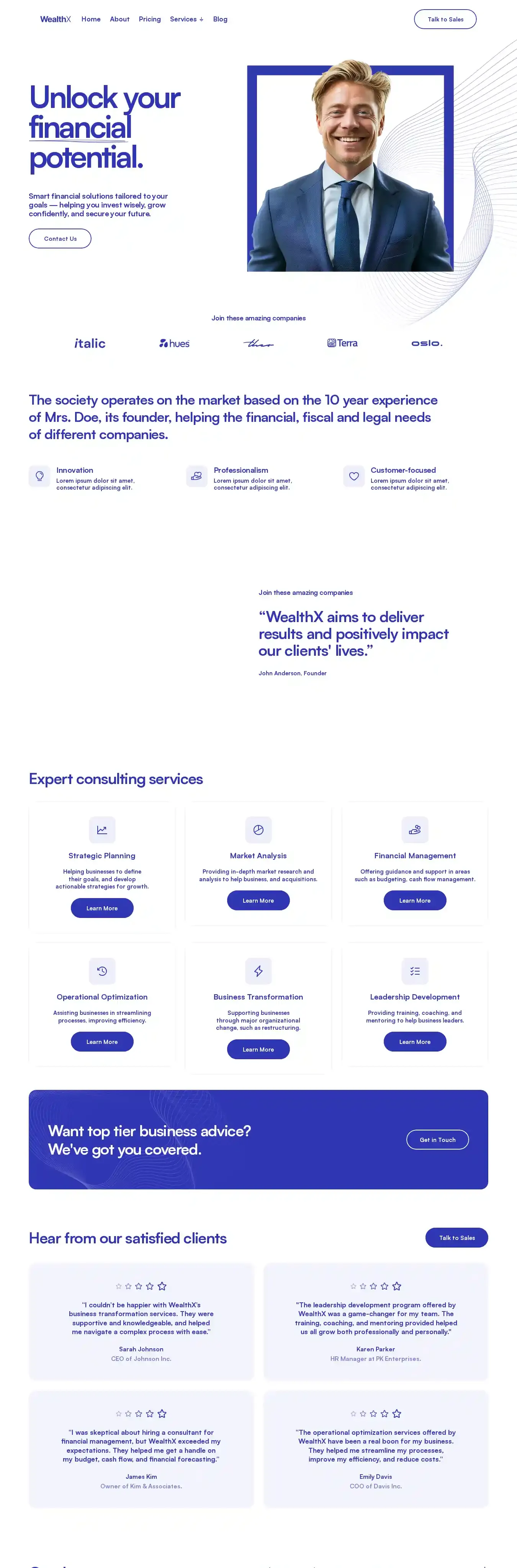 Wealth X home page on desktop
