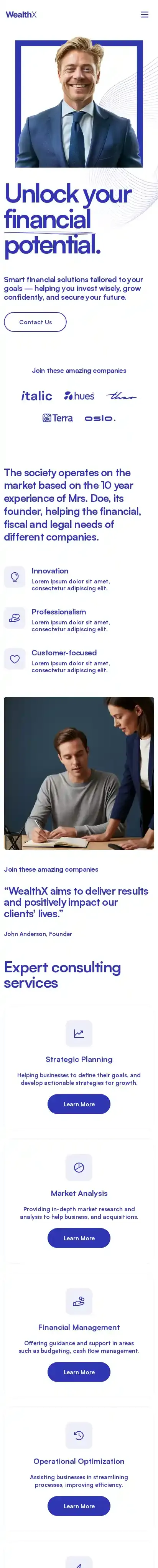 Wealth X home page on mobile
