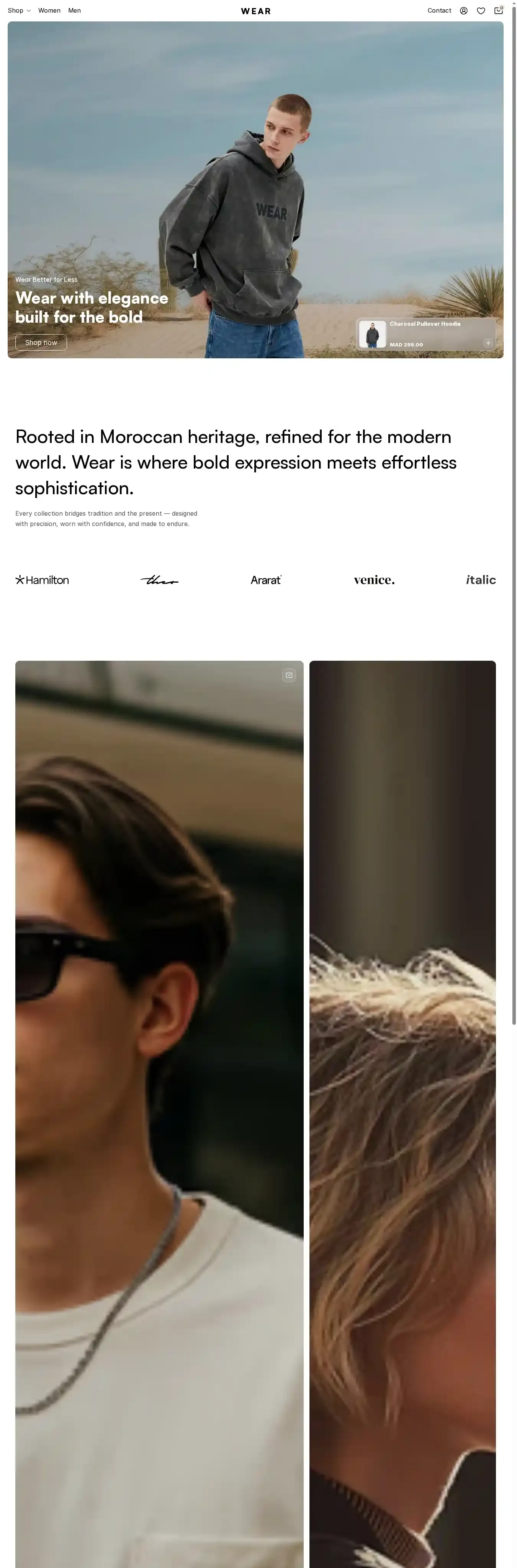 Wear home page on desktop