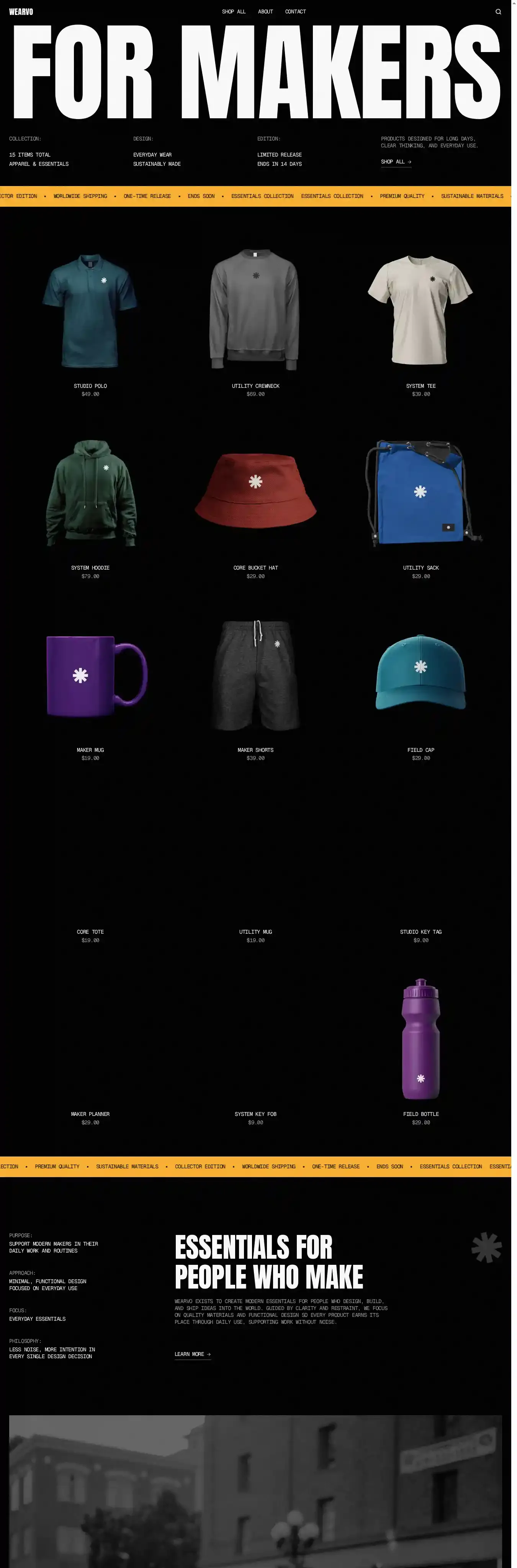 Wearvo home page on desktop