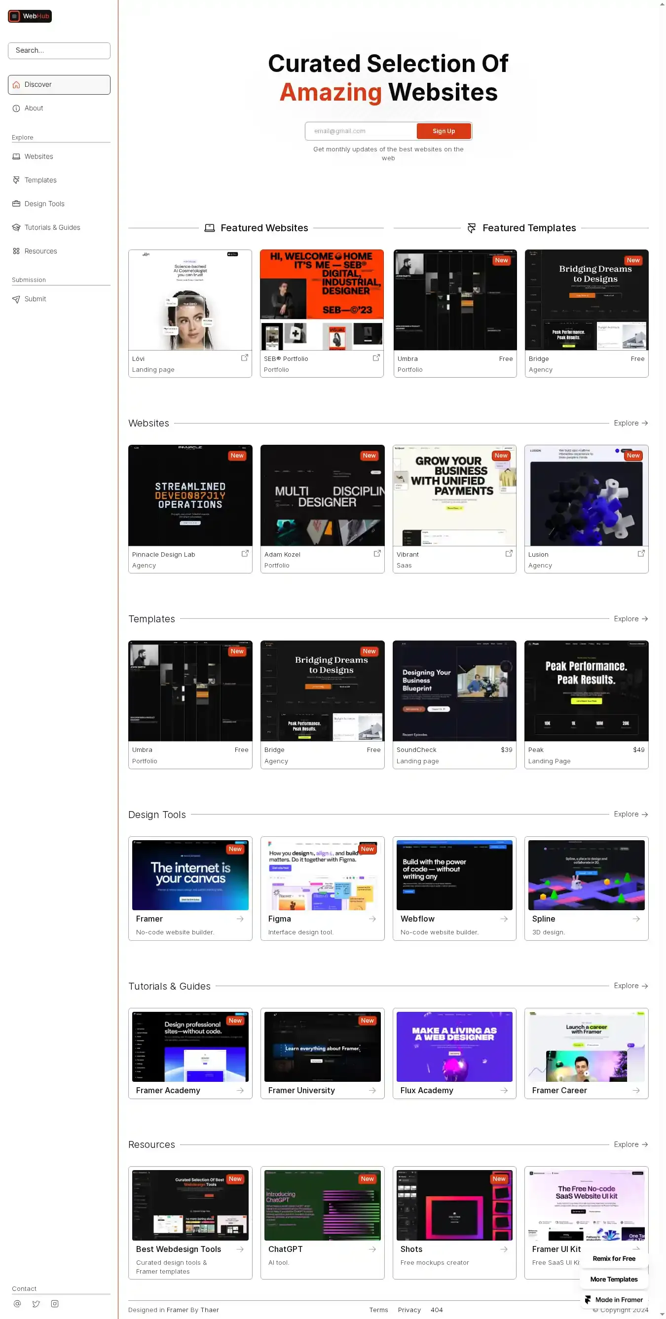 WebHub home page on desktop