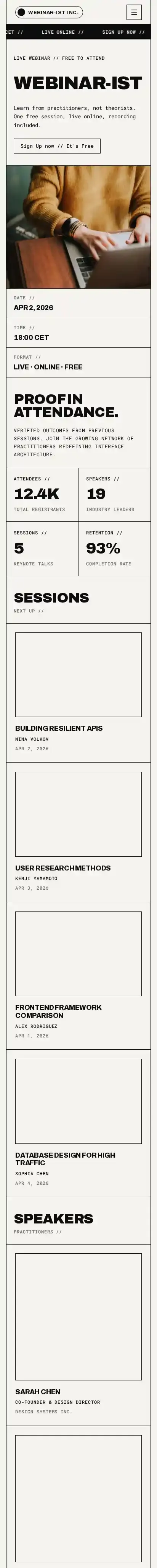 Webinar-ist Lite home page on mobile