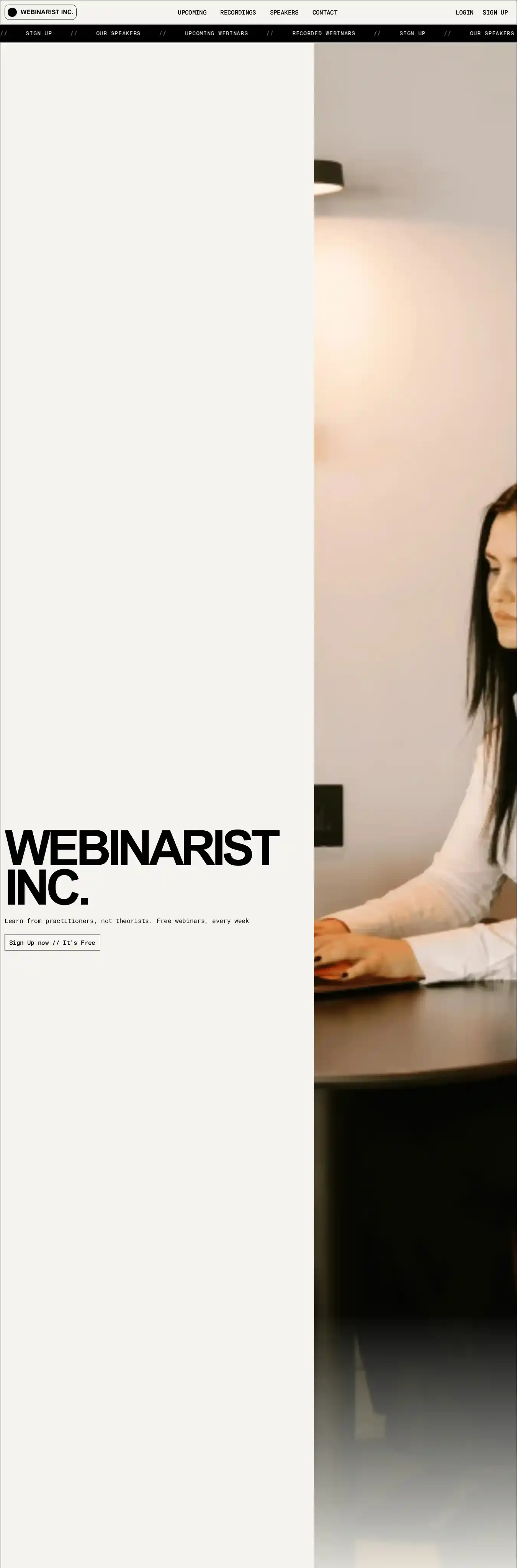 Webinarist home page on desktop