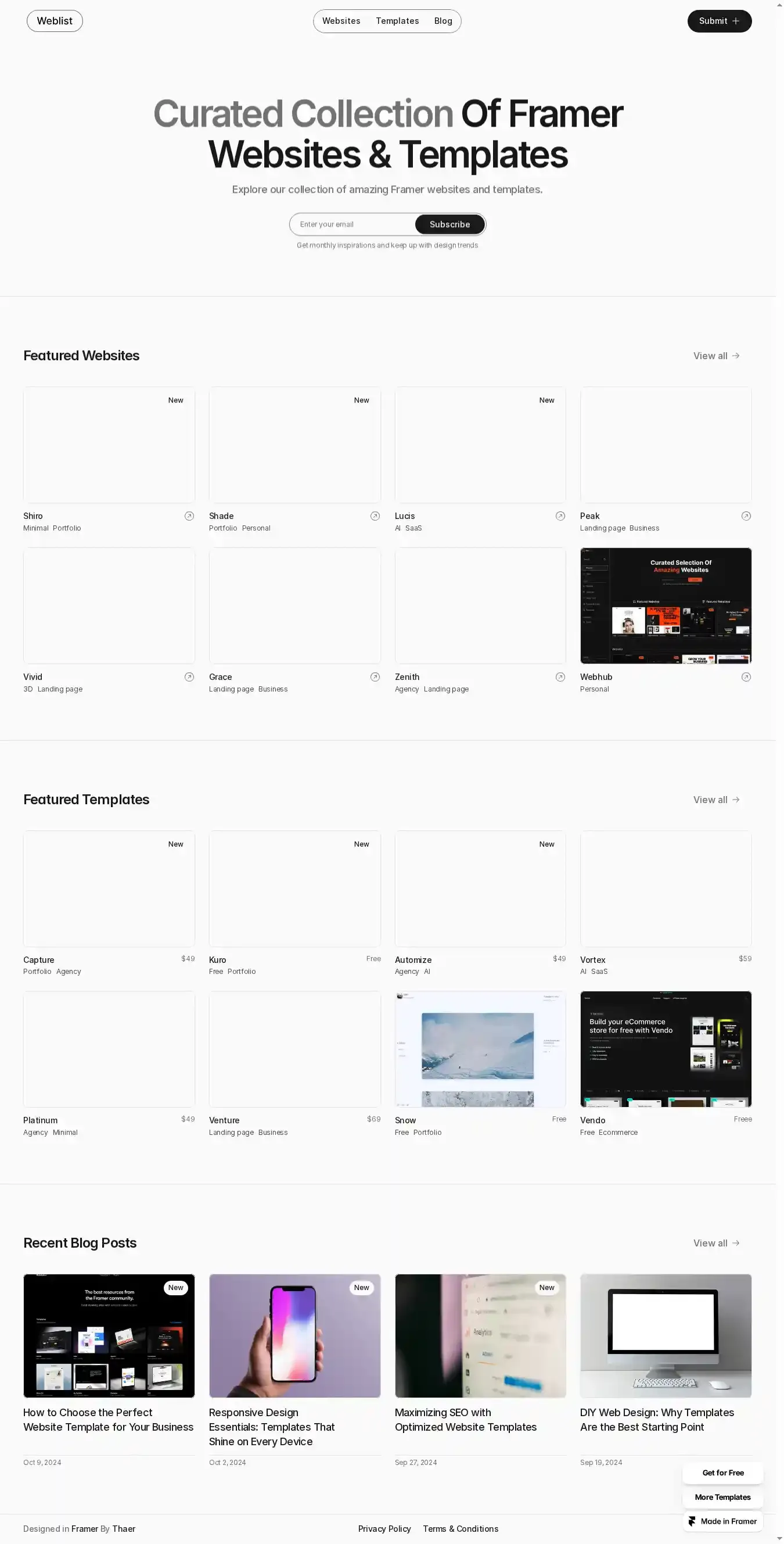 Weblist home page on desktop