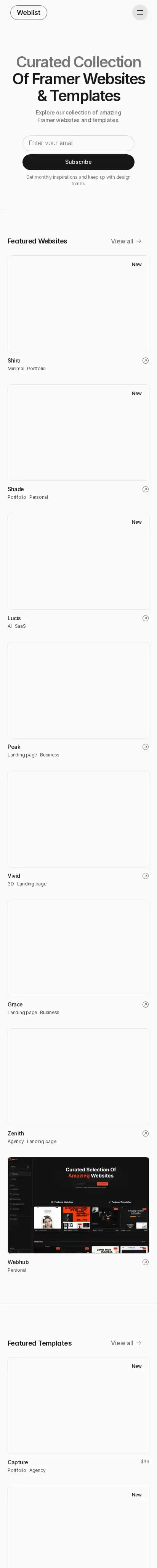 Weblist home page on mobile
