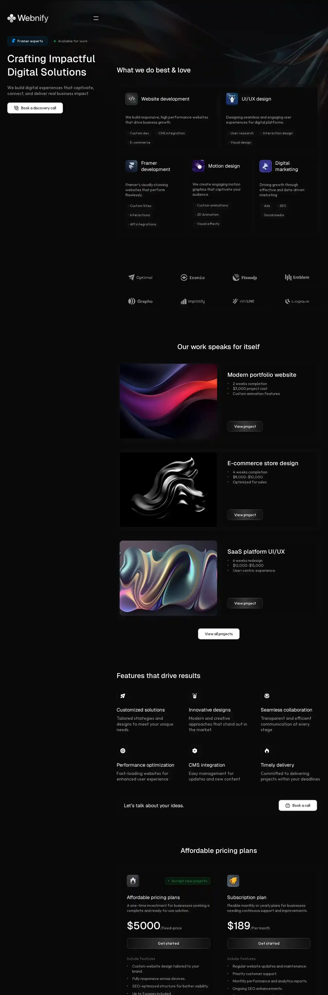 Webnify home page on desktop