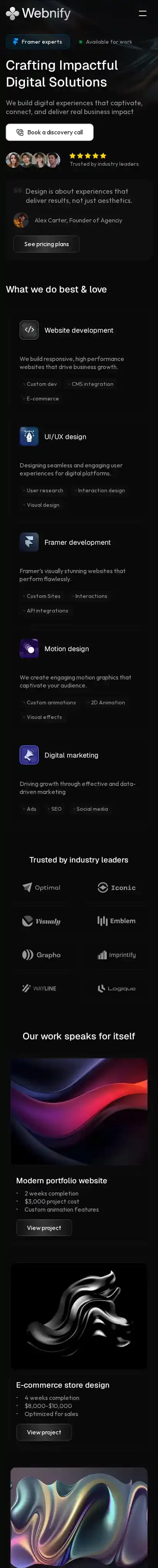 Webnify home page on mobile