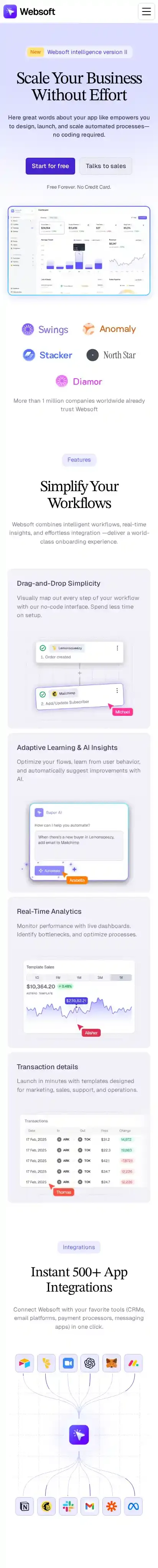 Websoft home page on mobile