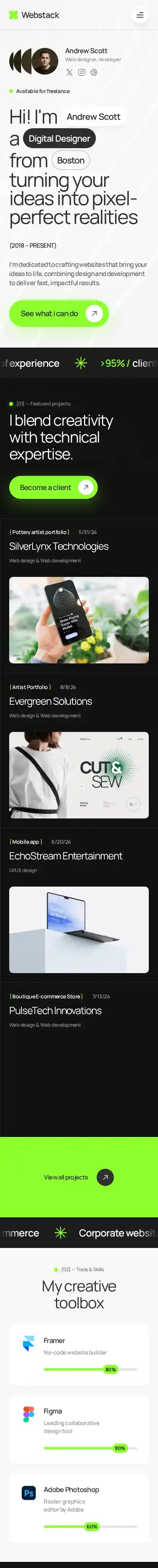 Webstack home page on mobile