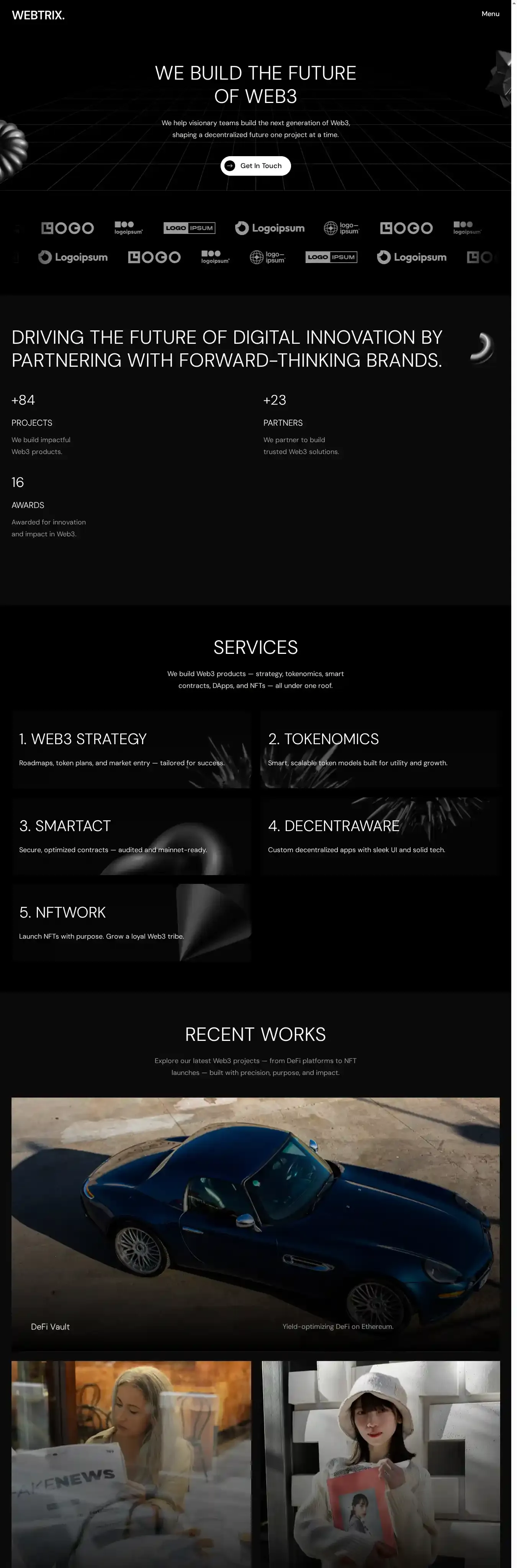 Webtrix home page on desktop