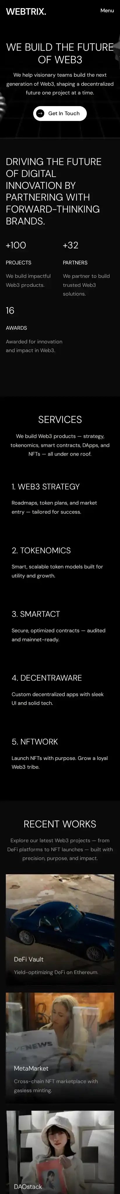 Webtrix home page on mobile