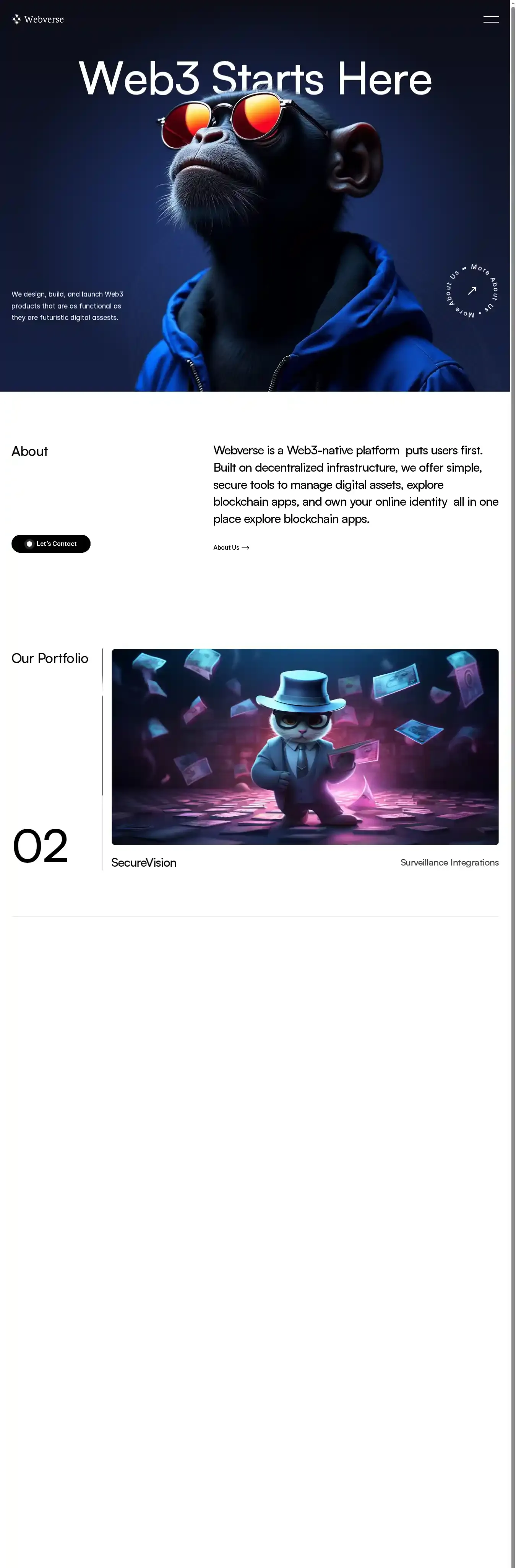 Webverse home page on desktop