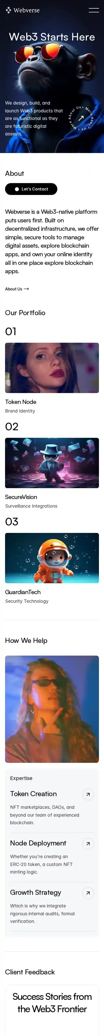 Webverse home page on mobile
