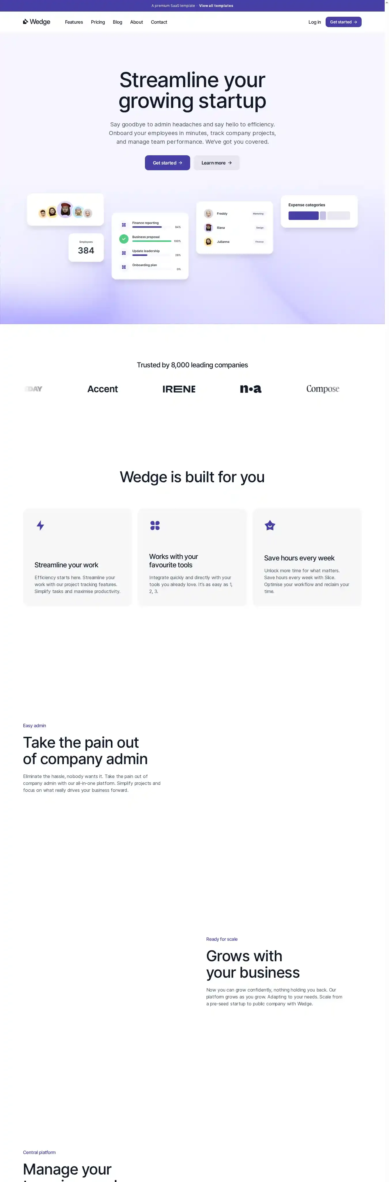 Wedge home page on desktop