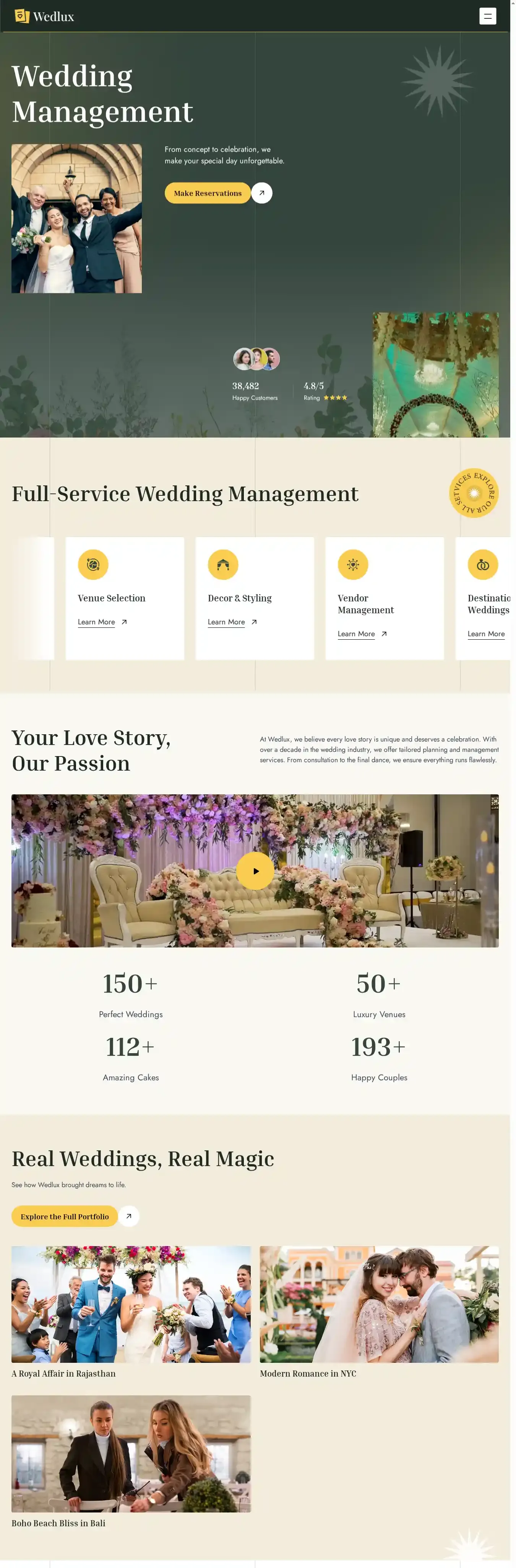 Wedlux home page on desktop