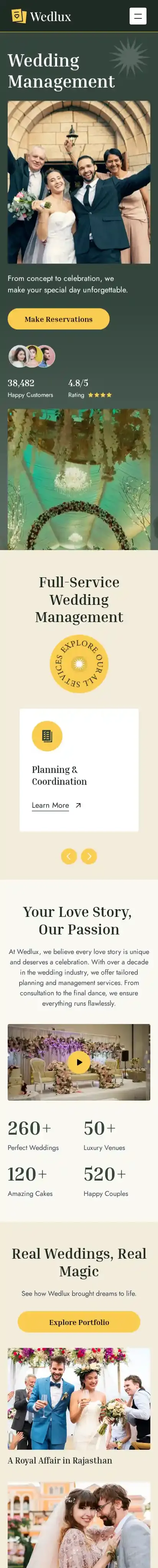 Wedlux home page on mobile