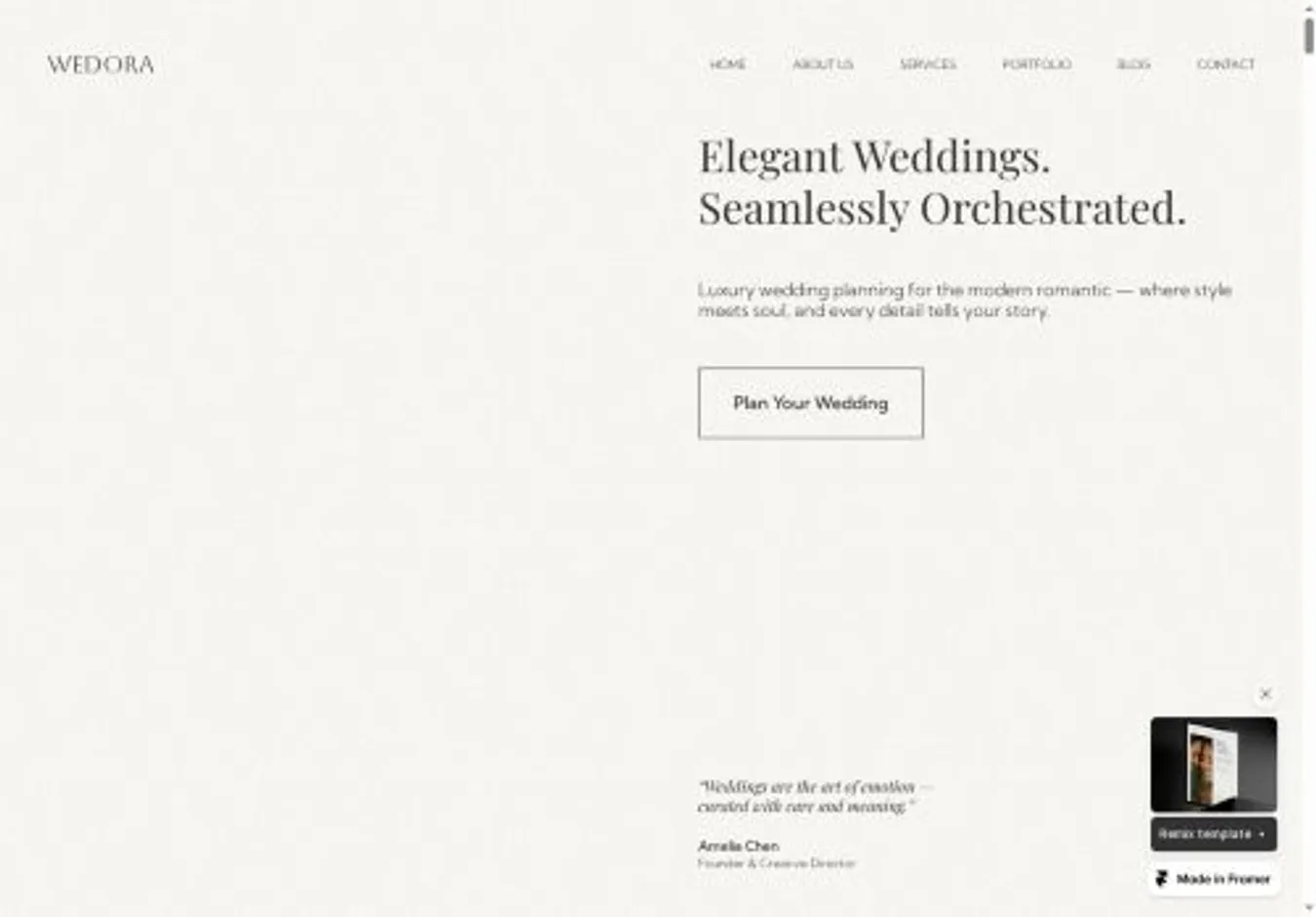 Wedora home page on desktop