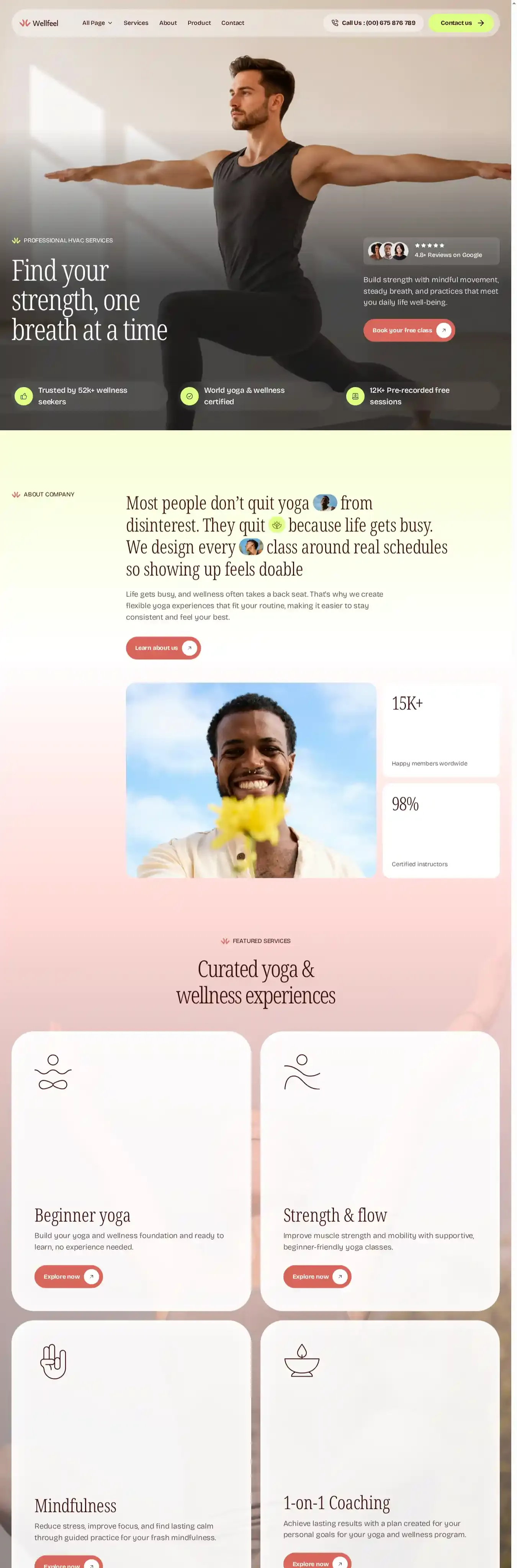 Wellfeel home page on desktop
