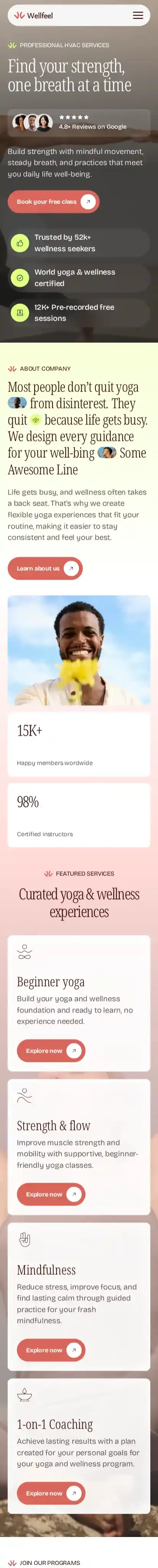 Wellfeel home page on mobile