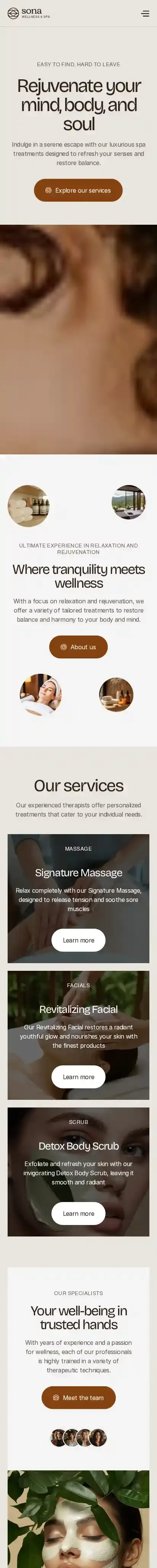 Wellness & Spa home page on mobile