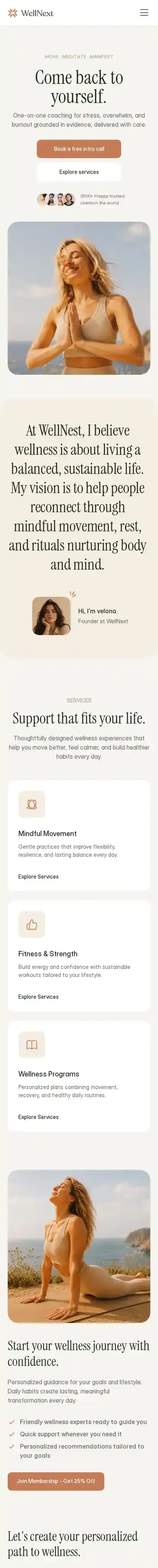 WellNext home page on mobile