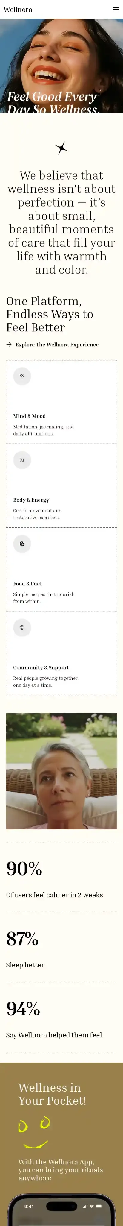 Wellnora home page on mobile