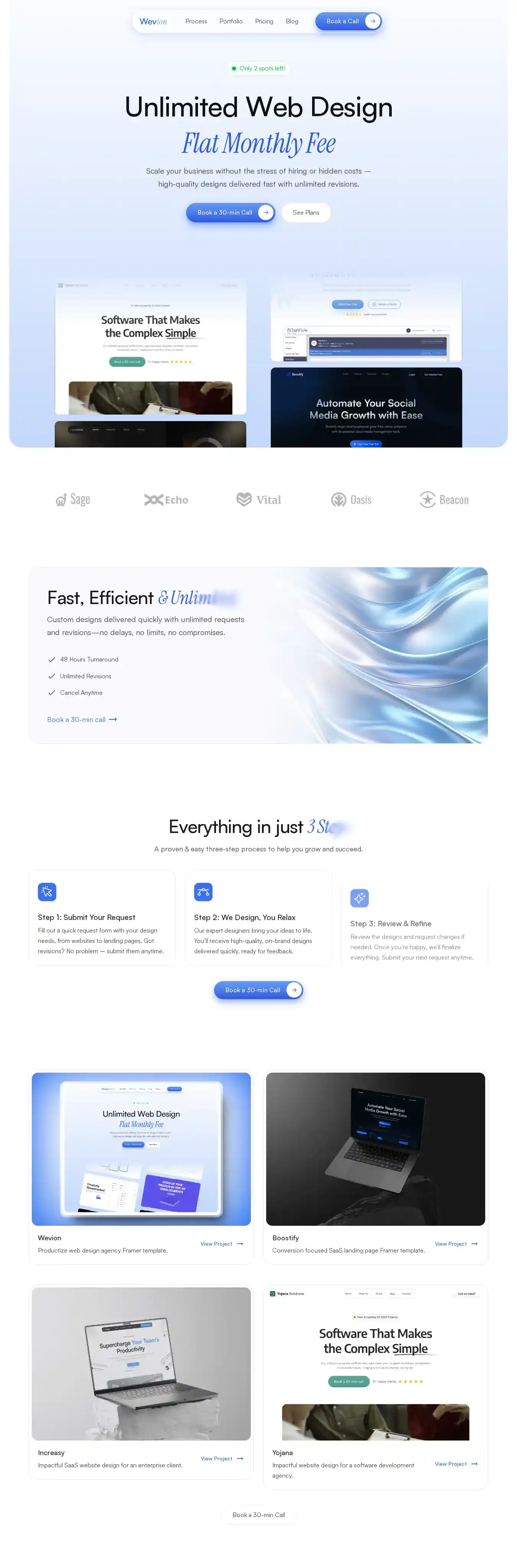 Wevion home page on desktop