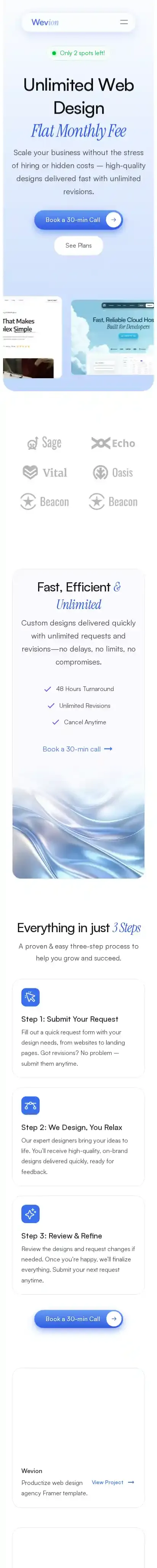 Wevion home page on mobile