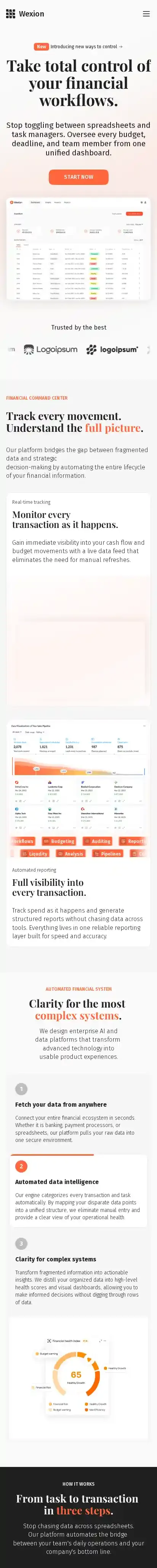 Wexion home page on mobile