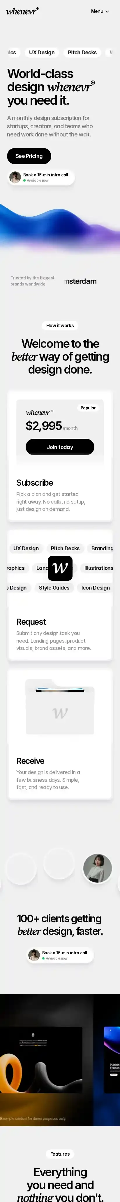 Whenevr home page on mobile