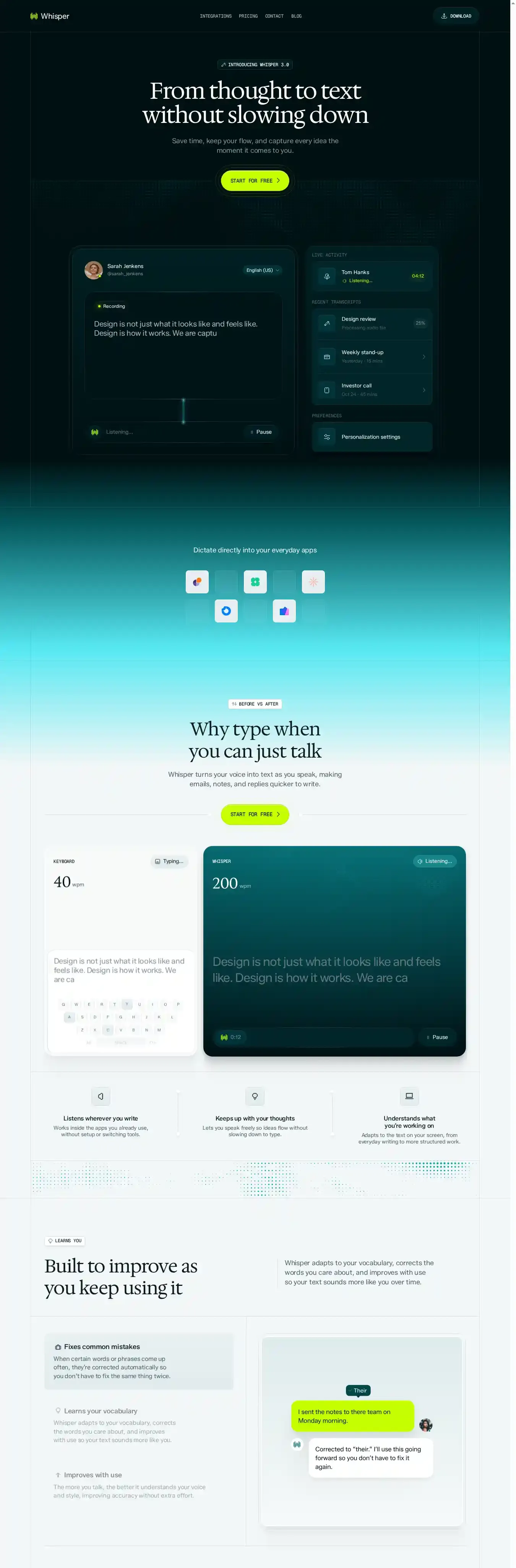 Whisper home page on desktop
