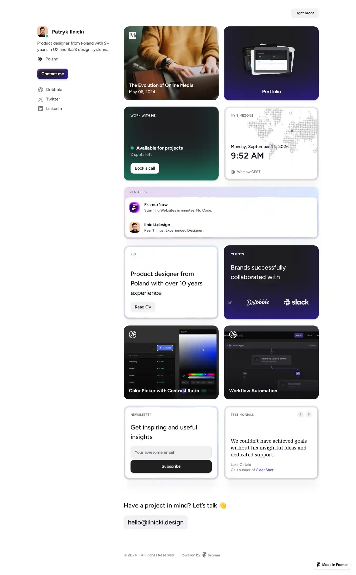 Widget home page on desktop