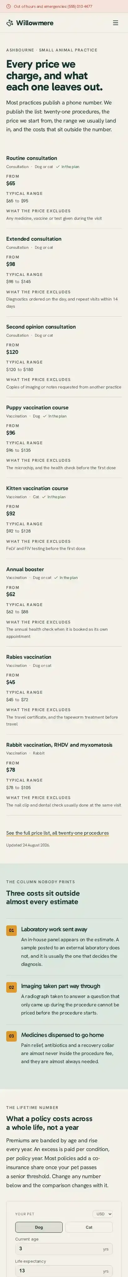 Willowmere home page on mobile