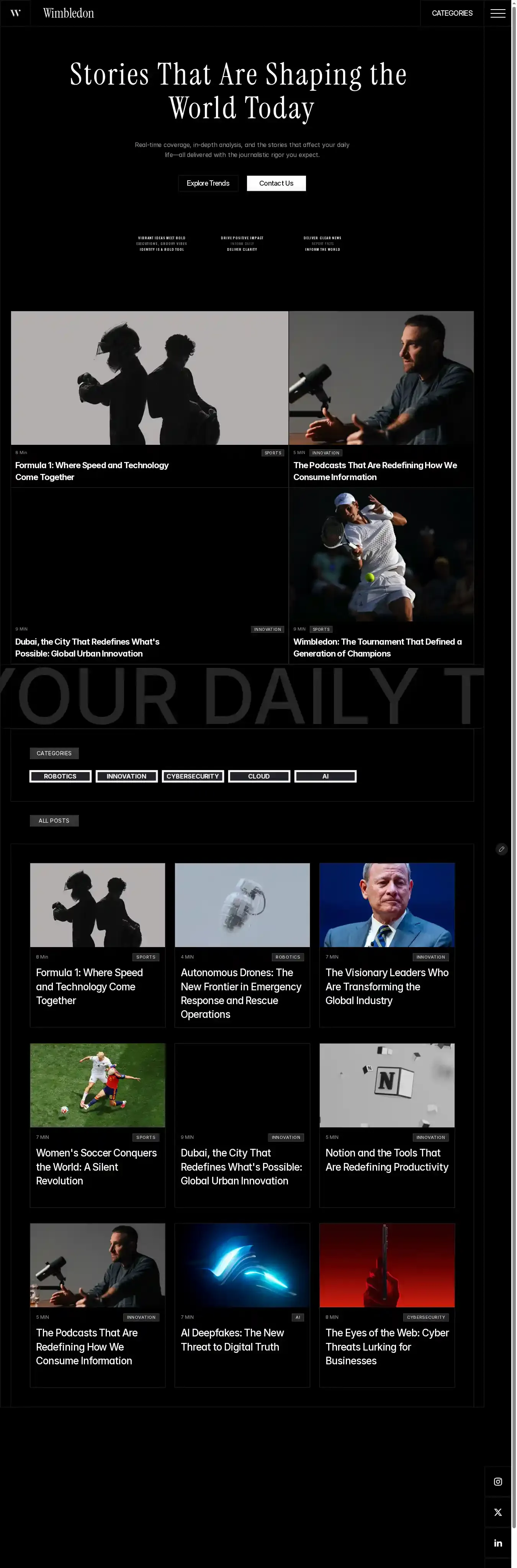 Wimbledon home page on desktop